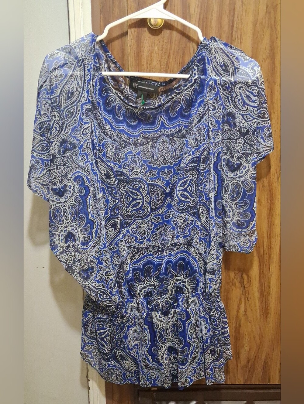 INC International Concepts Blue Paisley Peplum Top